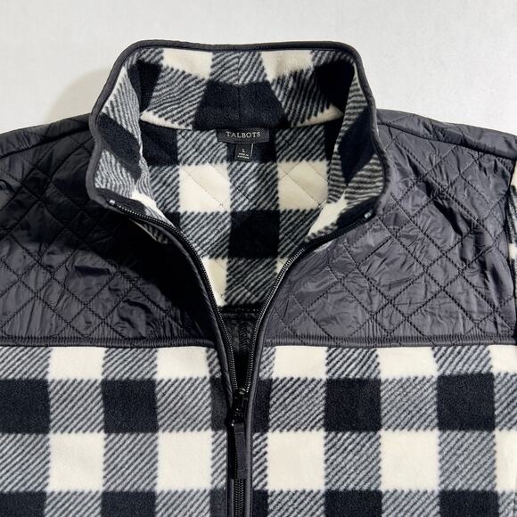 Fleece Full Zip Jacket Talbots Woman's L Zipper Pockets Quilted Elbow Patches - Picture 4 of 12